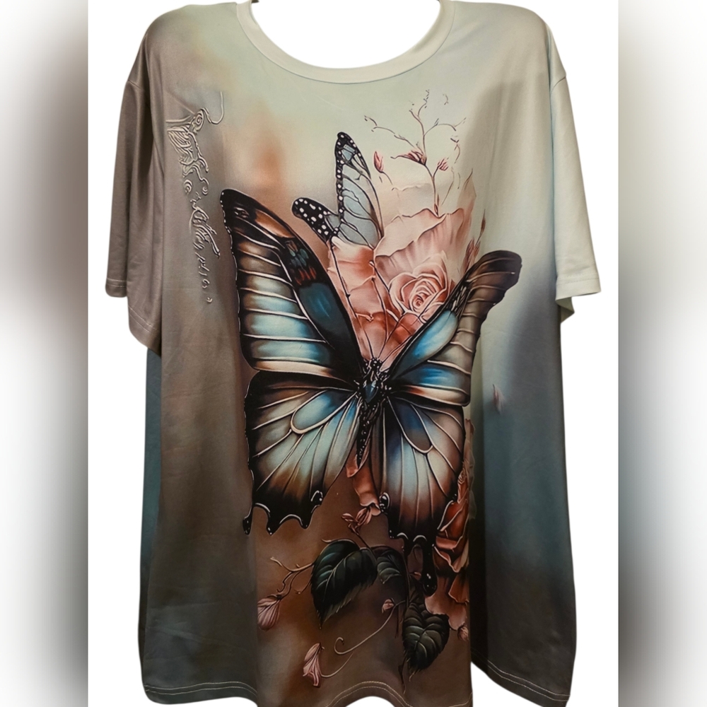 🦋Printed Artwork On Cream Tshirt 2XL - Picture 7 of 9